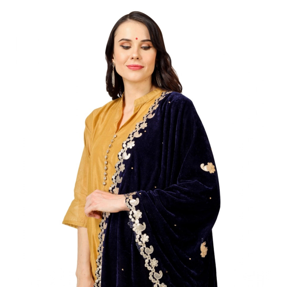 Seduva Women's Velvet Gotta Patti Dupatta (Blue, Length:��2.25 to 2.50 Mtr)