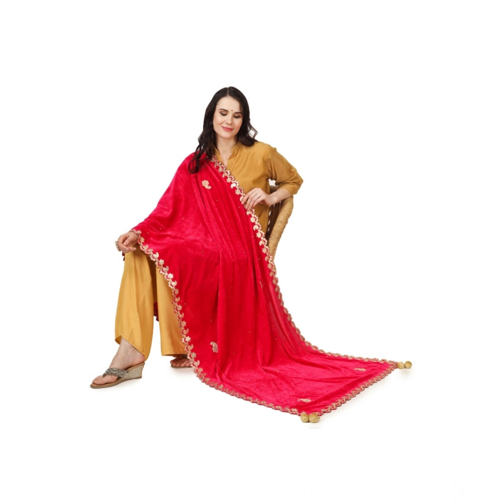 Seduva Women's Velvet Gotta Patti Dupatta (Pink, Length:��2.25 to 2.50 Mtr)