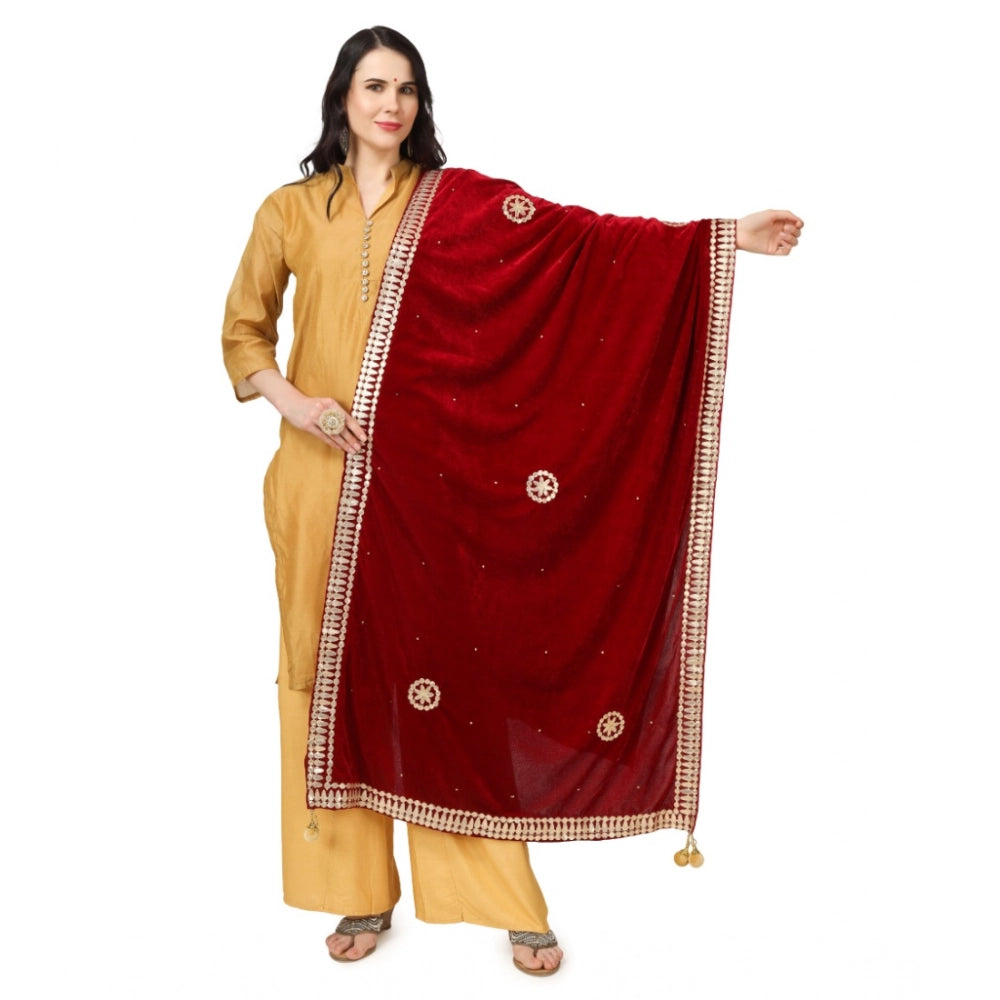Seduva Women's Velvet Gotta Patti Dupatta (Maroon, Length:��2.25 to 2.50 Mtr)