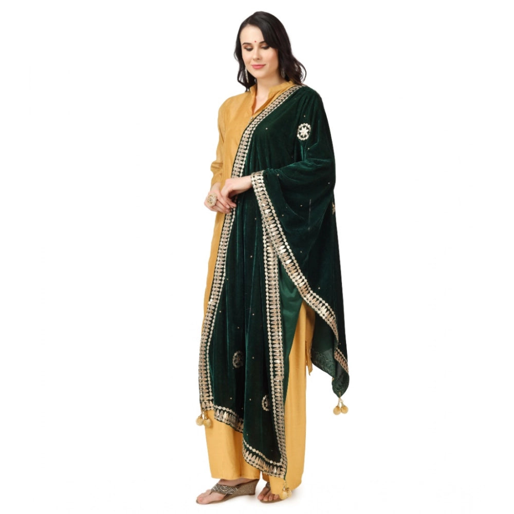 Seduva Women's Velvet Gotta Patti Dupatta (Green, Length:��2.25 to 2.50 Mtr)