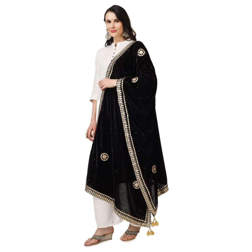 Seduva Women's Velvet Gotta Patti Dupatta (Black, Length:��2.25 to 2.50 Mtr)