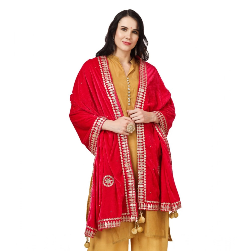 Seduva Women's Velvet Gotta Patti Dupatta (Pink, Length:��2.25 to 2.50 Mtr)