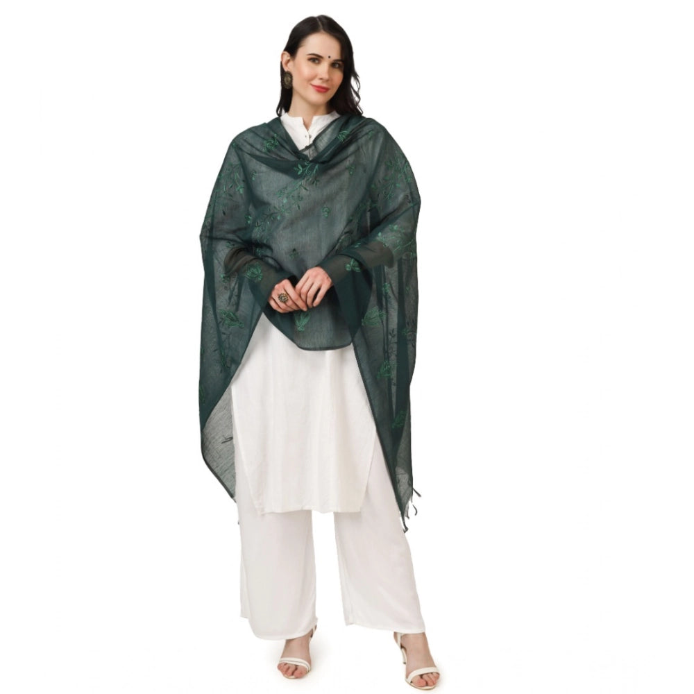 Seduva Women's Cotton Embroidered Dupatta (Green, Length:��2.25 to 2.50 Mtr)
