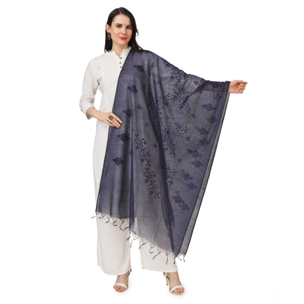Seduva Women's Cotton Embroidered Dupatta (Dark Blue, Length:��2.25 to 2.50 Mtr)