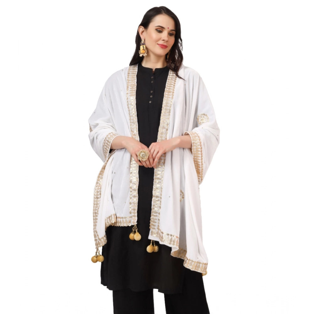 Seduva Women's Velvet Gotta Patti Dupatta (White, Length:��2.25 to 2.50 Mtr)