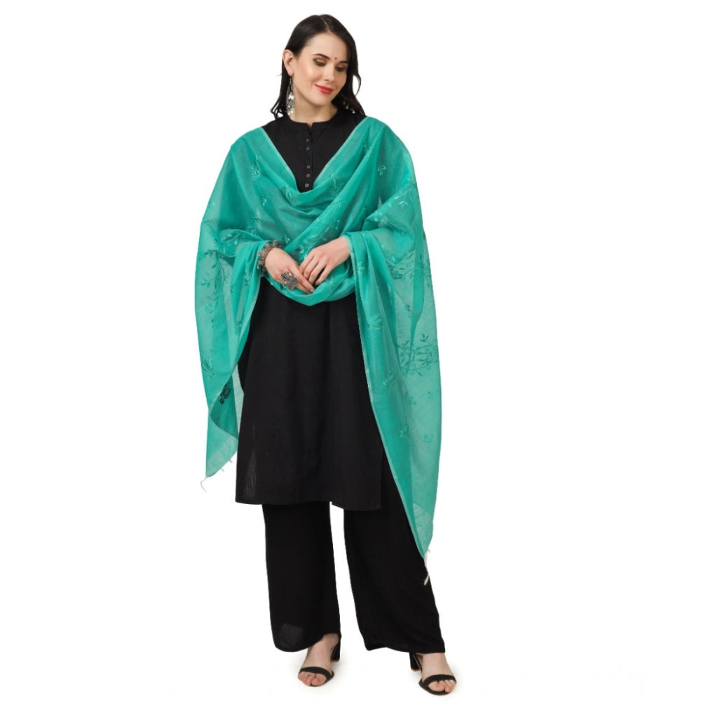 Seduva Women's Cotton Embroidered Dupatta (Turquoise, Length:��2.25 to 2.50 Mtr)