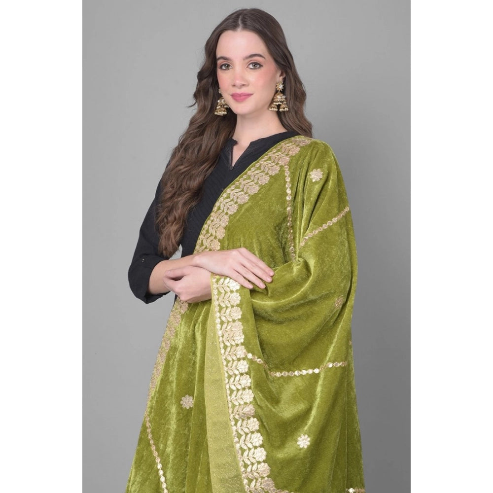 Seduva Women's Velvet Gotta Patti Dupatta (Olive, Length:��2.25 to 2.50 Mtr)