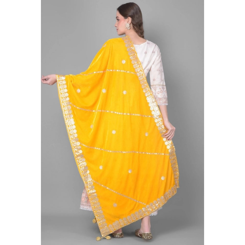 Seduva Women's Velvet Gotta Patti Dupatta (Yellow, Length:��2.25 to 2.50 Mtr)