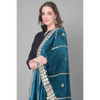 Seduva Women's Velvet Gotta Patti Dupatta (Teal, Length:��2.25 to 2.50 Mtr)