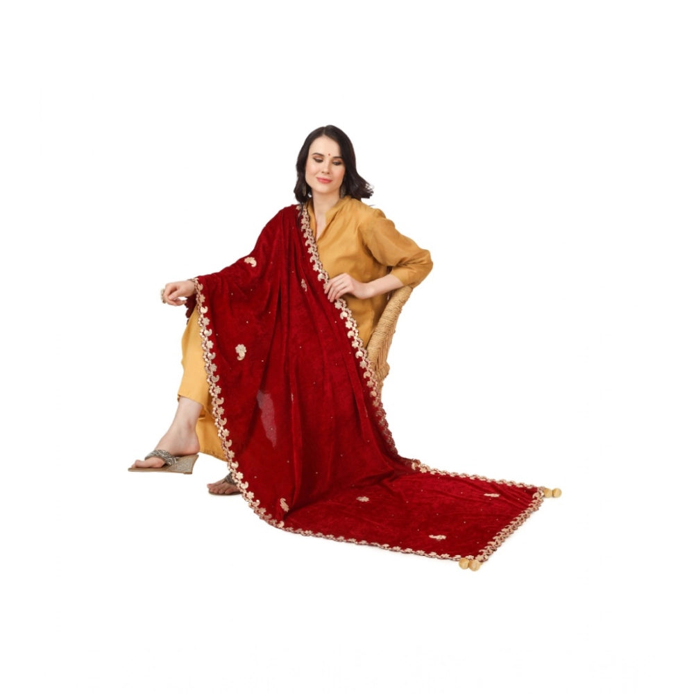 Seduva Women's Velvet Gotta Patti Dupatta (Maroon, Length:��2.25 to 2.50 Mtr)