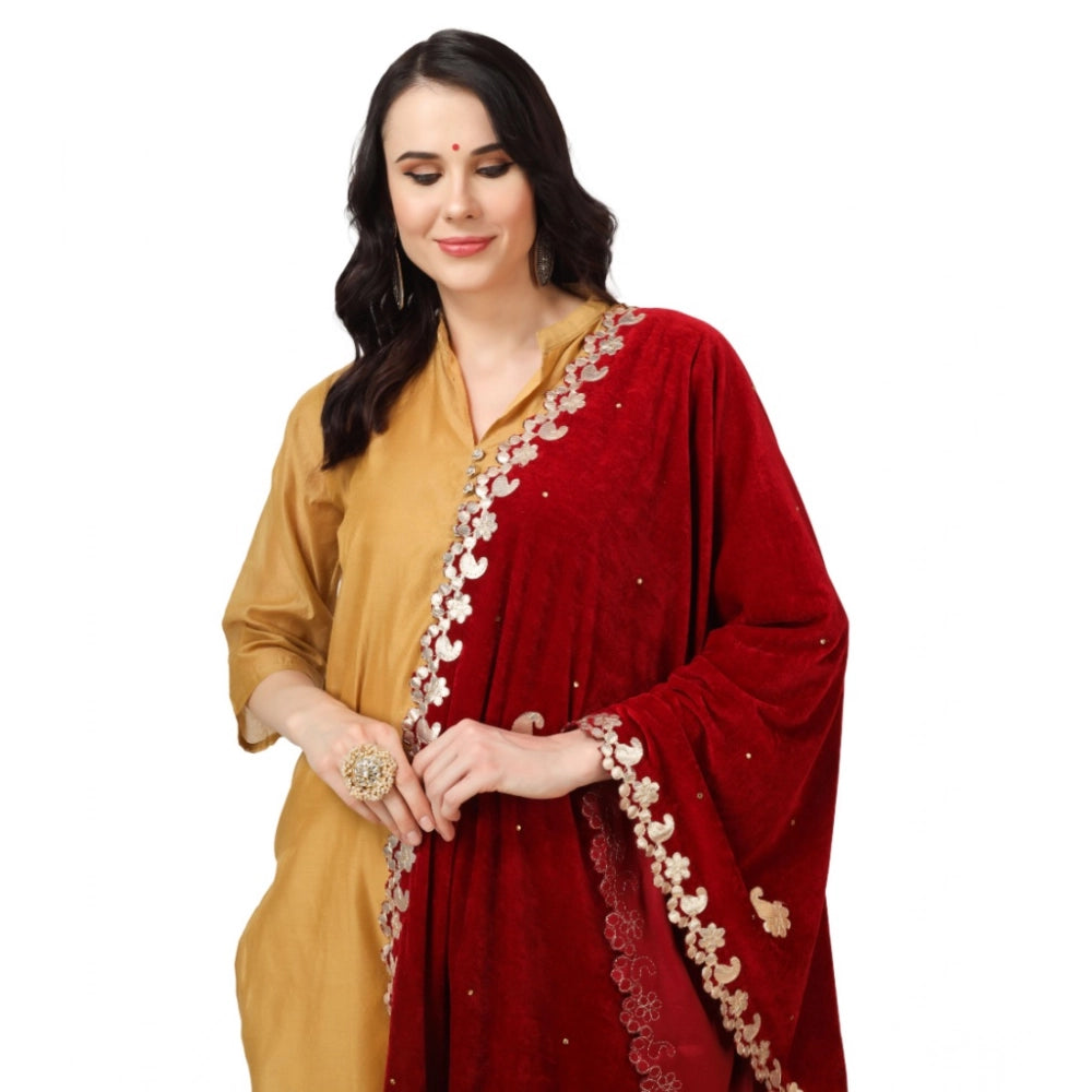 Seduva Women's Velvet Gotta Patti Dupatta (Maroon, Length:��2.25 to 2.50 Mtr)