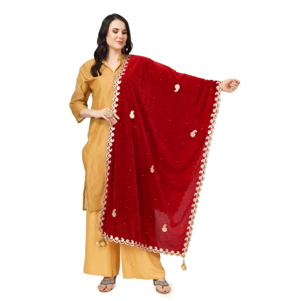 Seduva Women's Velvet Gotta Patti Dupatta (Maroon, Length:��2.25 to 2.50 Mtr)