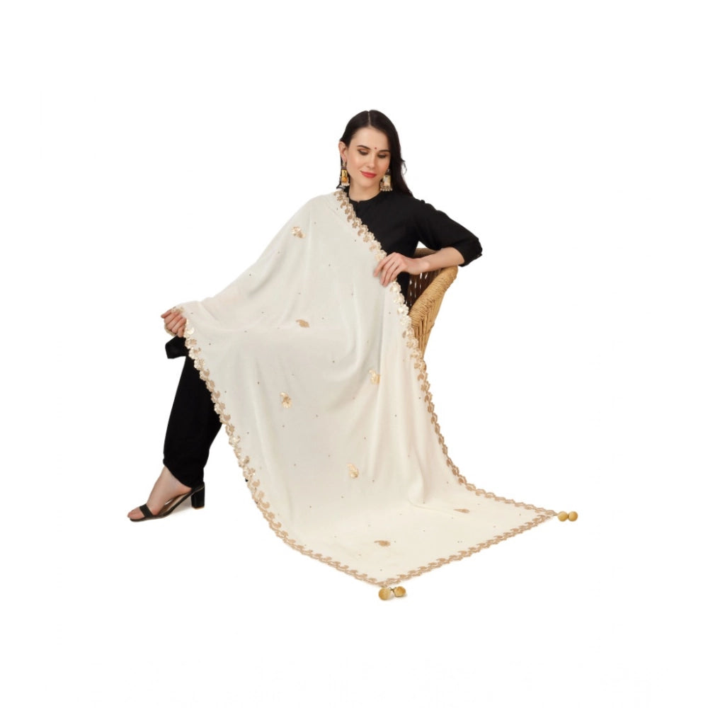 Seduva Women's Velvet Gotta Patti Dupatta (Off White, Length:��2.25 to 2.50 Mtr)