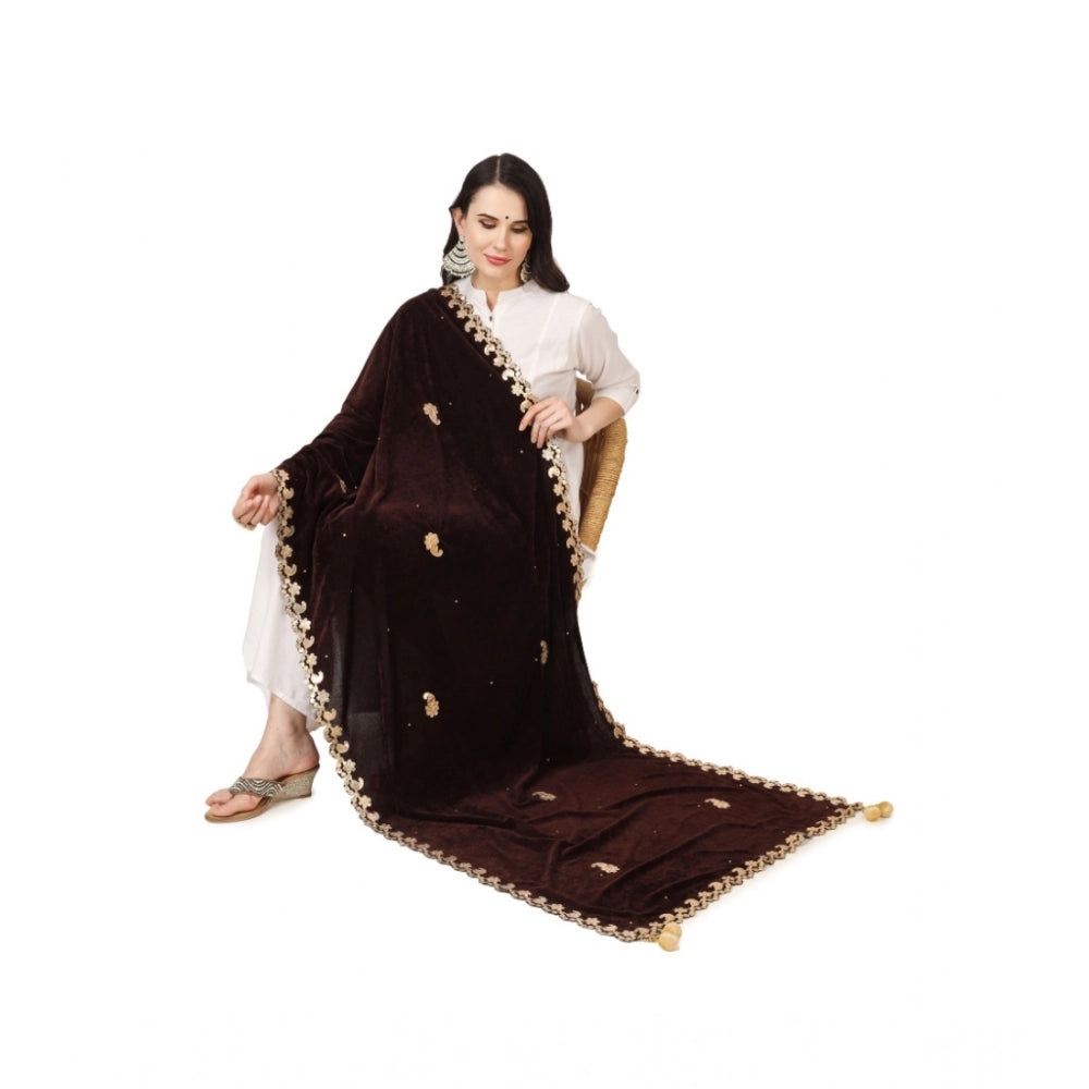 Seduva Women's Velvet Gotta Patti Dupatta (Brown, Length:��2.25 to 2.50 Mtr)