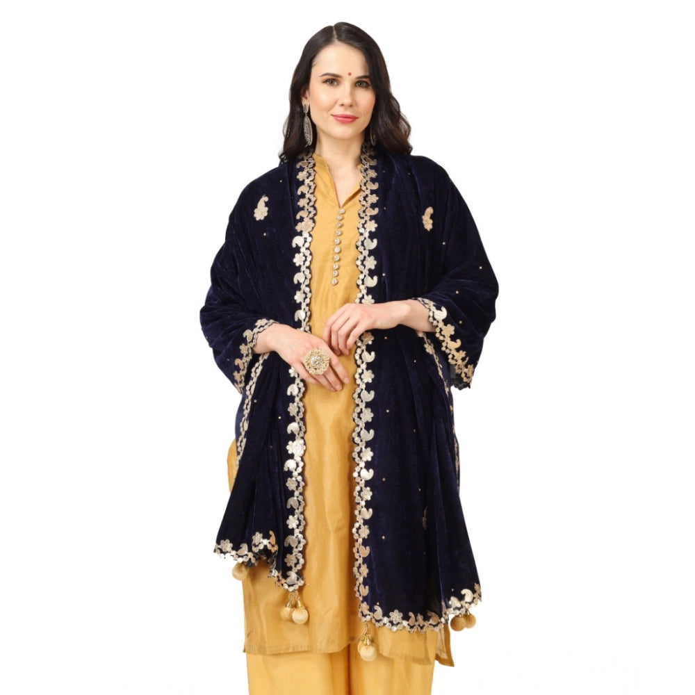 Seduva Women's Velvet Gotta Patti Dupatta (Blue, Length:��2.25 to 2.50 Mtr)