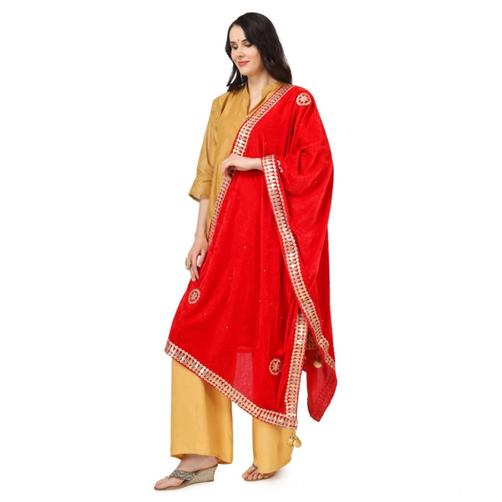 Seduva Women's Velvet Gotta Patti Dupatta (Red, Length:��2.25 to 2.50 Mtr)