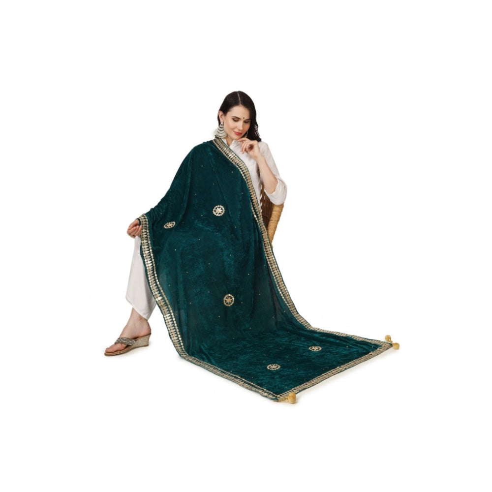 Seduva Women's Velvet Gotta Patti Dupatta (Dark Green, Length:��2.25 to 2.50 Mtr)