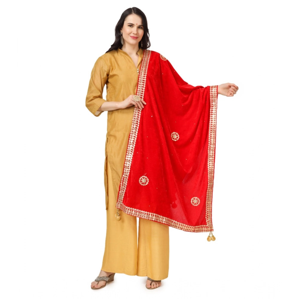 Seduva Women's Velvet Gotta Patti Dupatta (Red, Length:��2.25 to 2.50 Mtr)