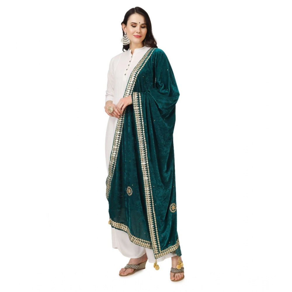 Seduva Women's Velvet Gotta Patti Dupatta (Dark Green, Length:��2.25 to 2.50 Mtr)