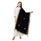 Seduva Women's Velvet Gotta Patti Dupatta (Black, Length:��2.25 to 2.50 Mtr)