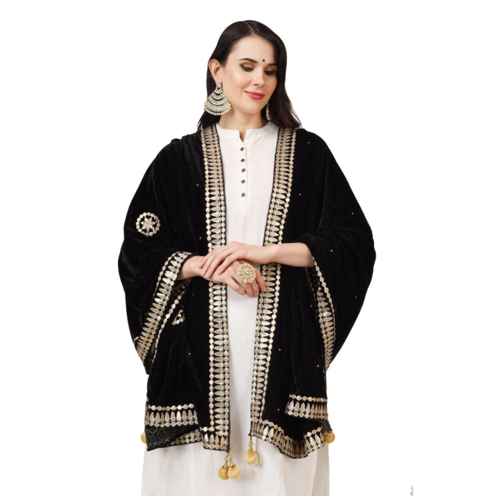 Seduva Women's Velvet Gotta Patti Dupatta (Black, Length:��2.25 to 2.50 Mtr)