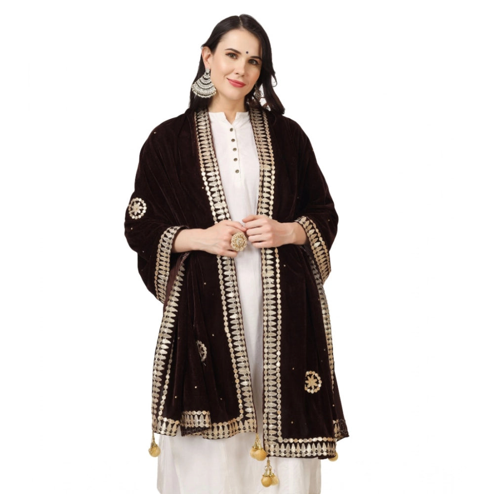Seduva Women's Velvet Gotta Patti Dupatta (Brown, Length:��2.25 to 2.50 Mtr)