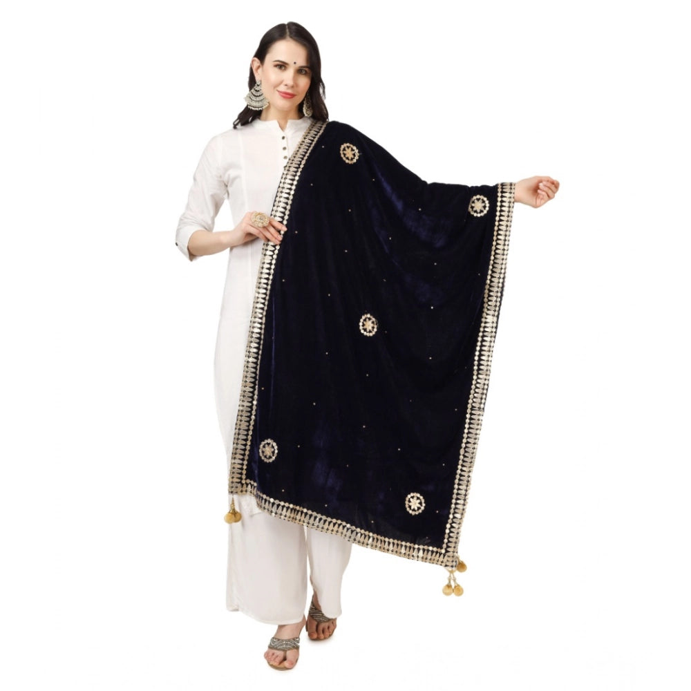 Seduva Women's Velvet Gotta Patti Dupatta (Blue, Length:��2.25 to 2.50 Mtr)