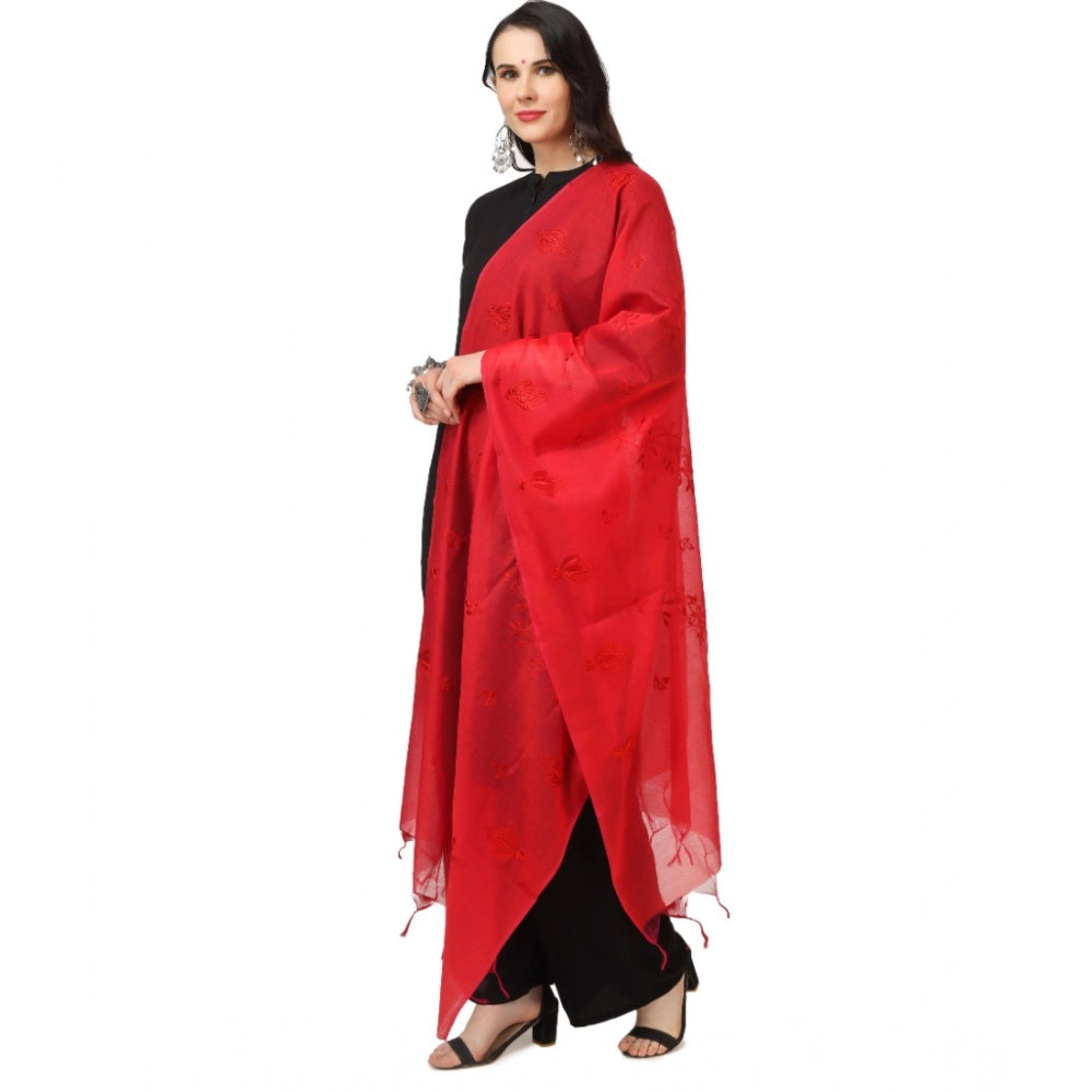 Seduva Women's Cotton Embroidered Dupatta (Red, Length:��2.25 to 2.50 Mtr)