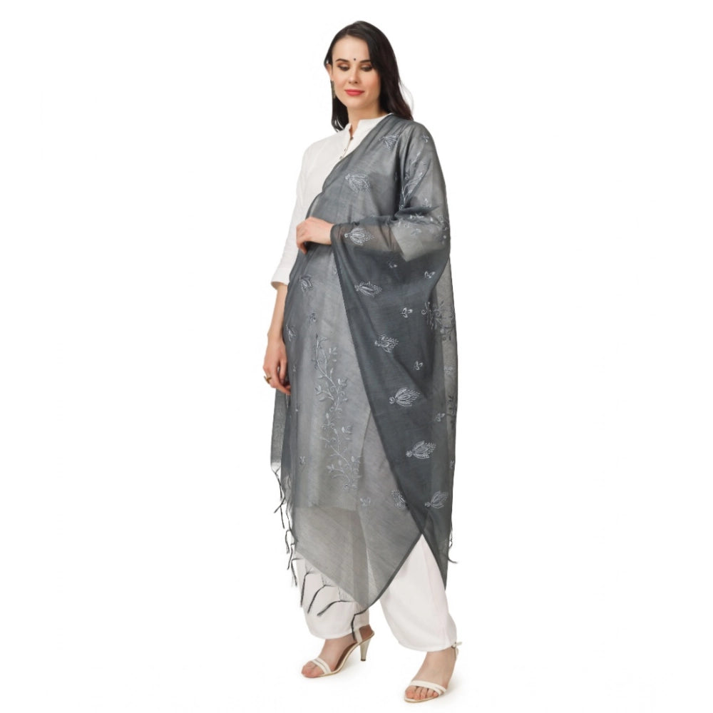 Seduva Women's Cotton Embroidered Dupatta (Grey, Length:��2.25 to 2.50 Mtr)