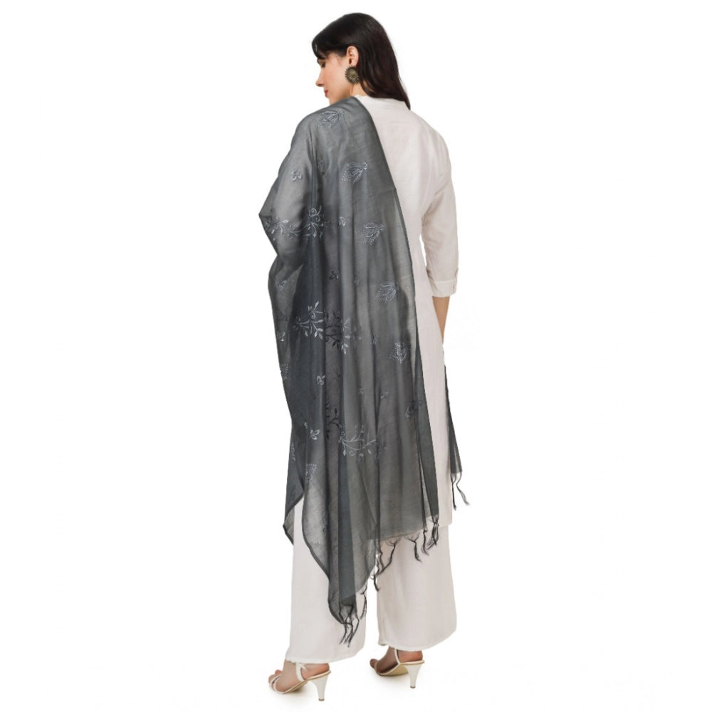 Seduva Women's Cotton Embroidered Dupatta (Grey, Length:��2.25 to 2.50 Mtr)
