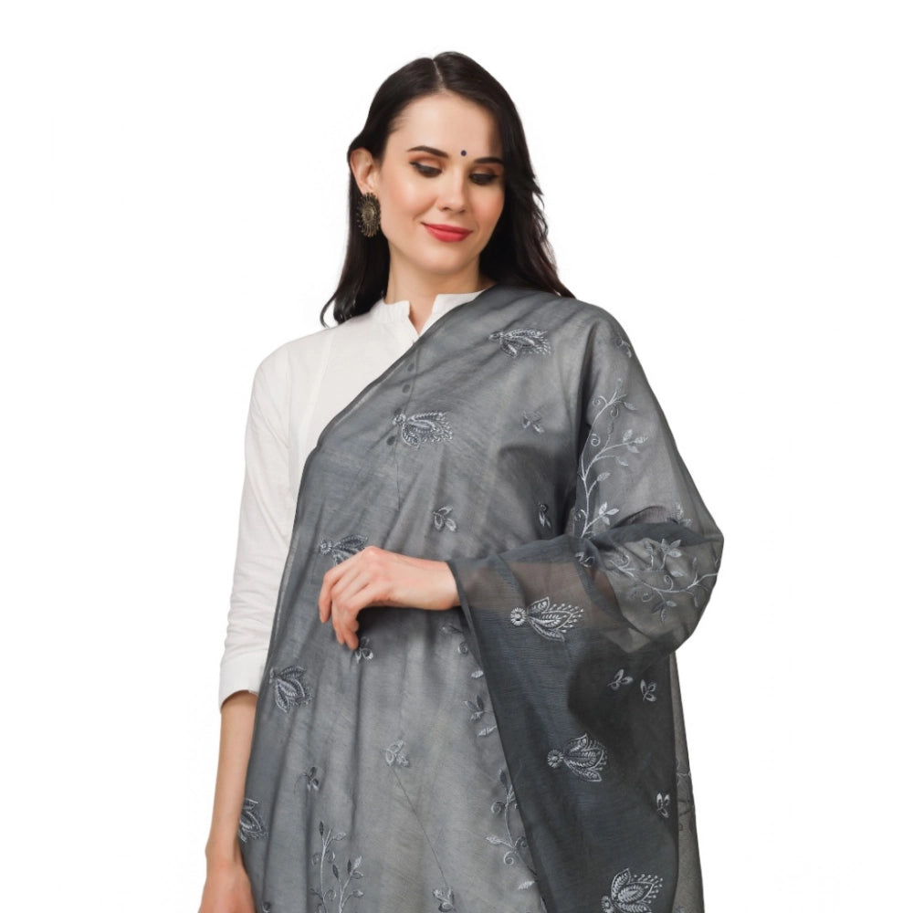 Seduva Women's Cotton Embroidered Dupatta (Grey, Length:��2.25 to 2.50 Mtr)