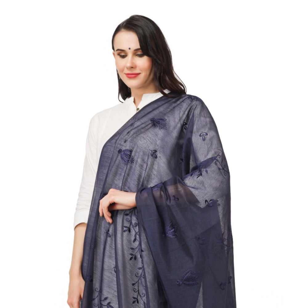 Seduva Women's Cotton Embroidered Dupatta (Dark Blue, Length:��2.25 to 2.50 Mtr)