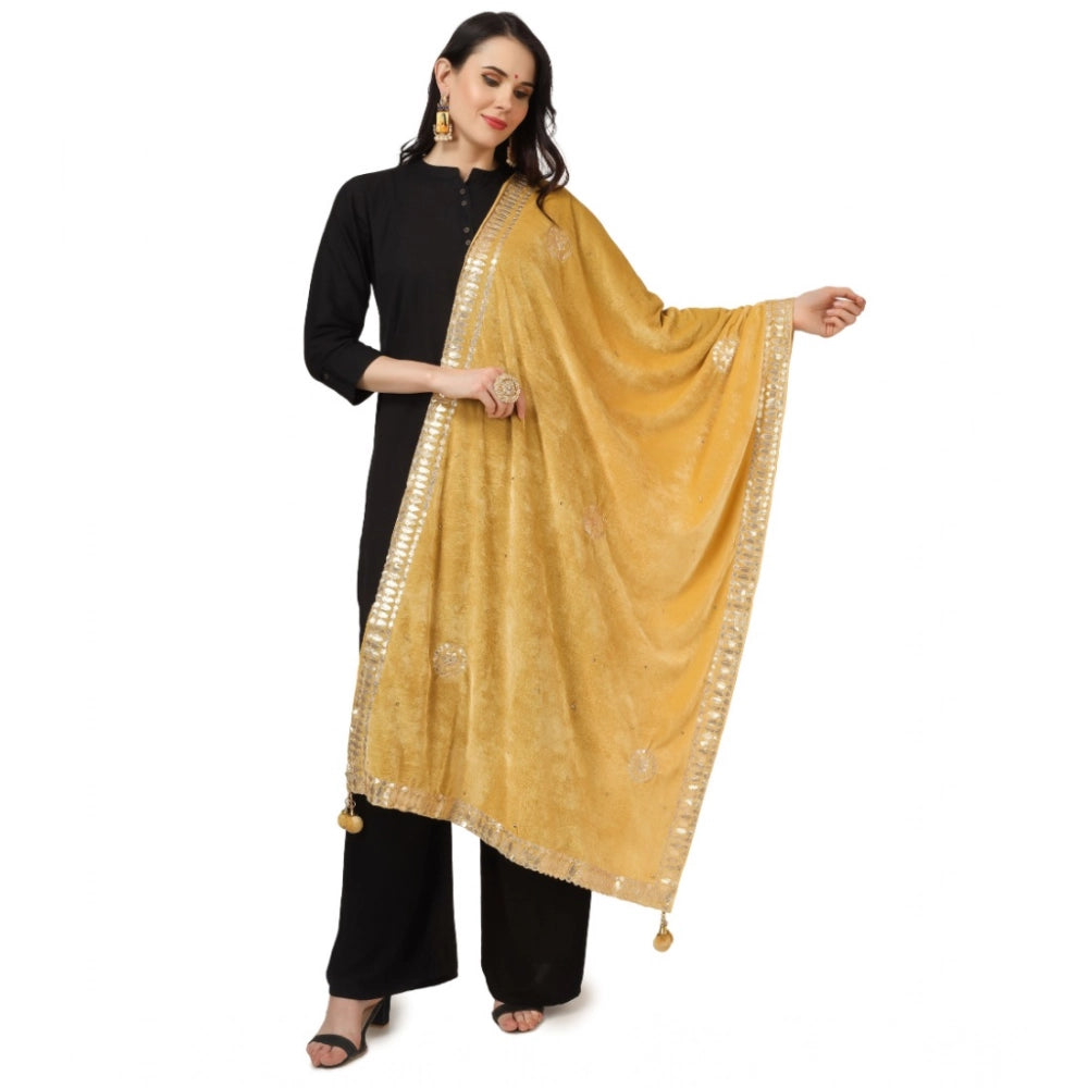 Seduva Women's Velvet Gotta Patti Dupatta (Yellow, Length:��2.25 to 2.50 Mtr)
