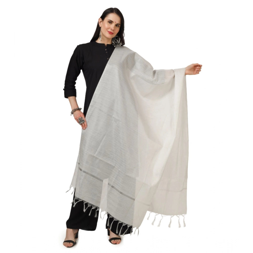Seduva Women's Chanderi Solid Dupatta (White, Length:��2.25 to 2.50 Mtr)