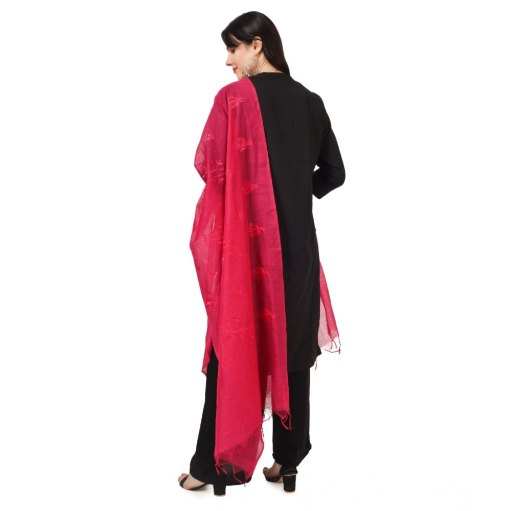 Seduva Women's Cotton Embroidered Dupatta (Maroon, Length:��2.25 to 2.50 Mtr)