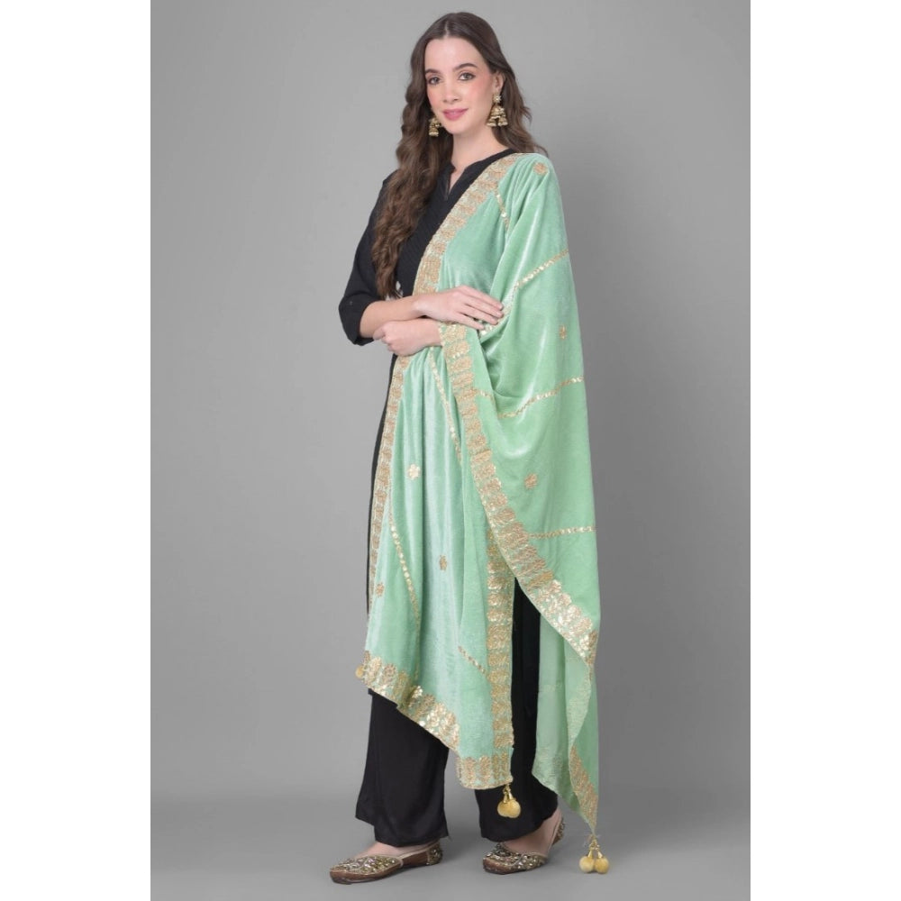 Seduva Women's Velvet Gotta Patti Dupatta (Sea Green, Length:��2.25 to 2.50 Mtr)