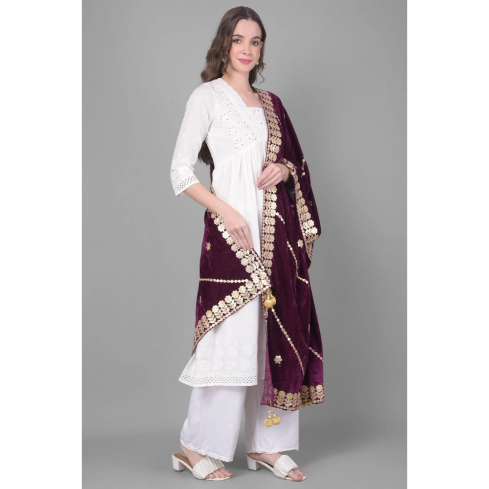 Seduva Women's Velvet Gotta Patti Dupatta (Wine, Length:��2.25 to 2.50 Mtr)