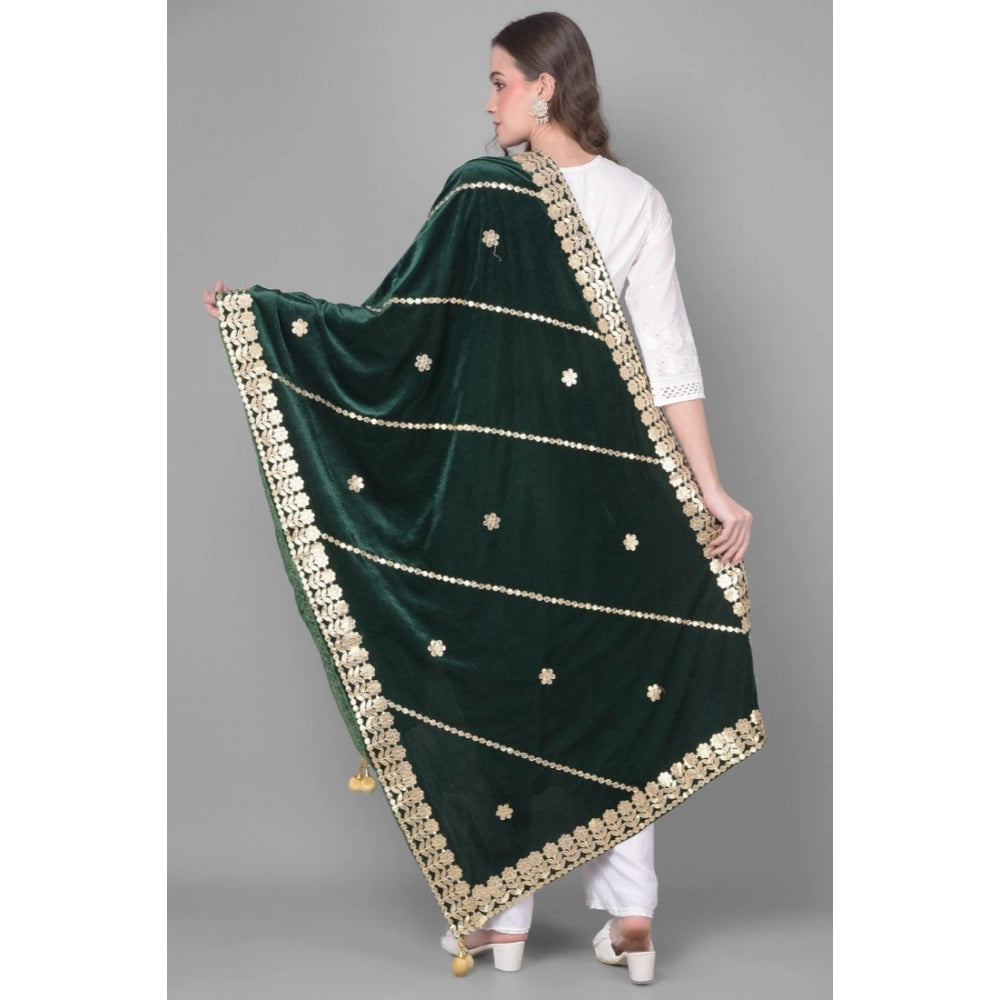 Seduva Women's Velvet Gotta Patti Dupatta (Green, Length:��2.25 to 2.50 Mtr)