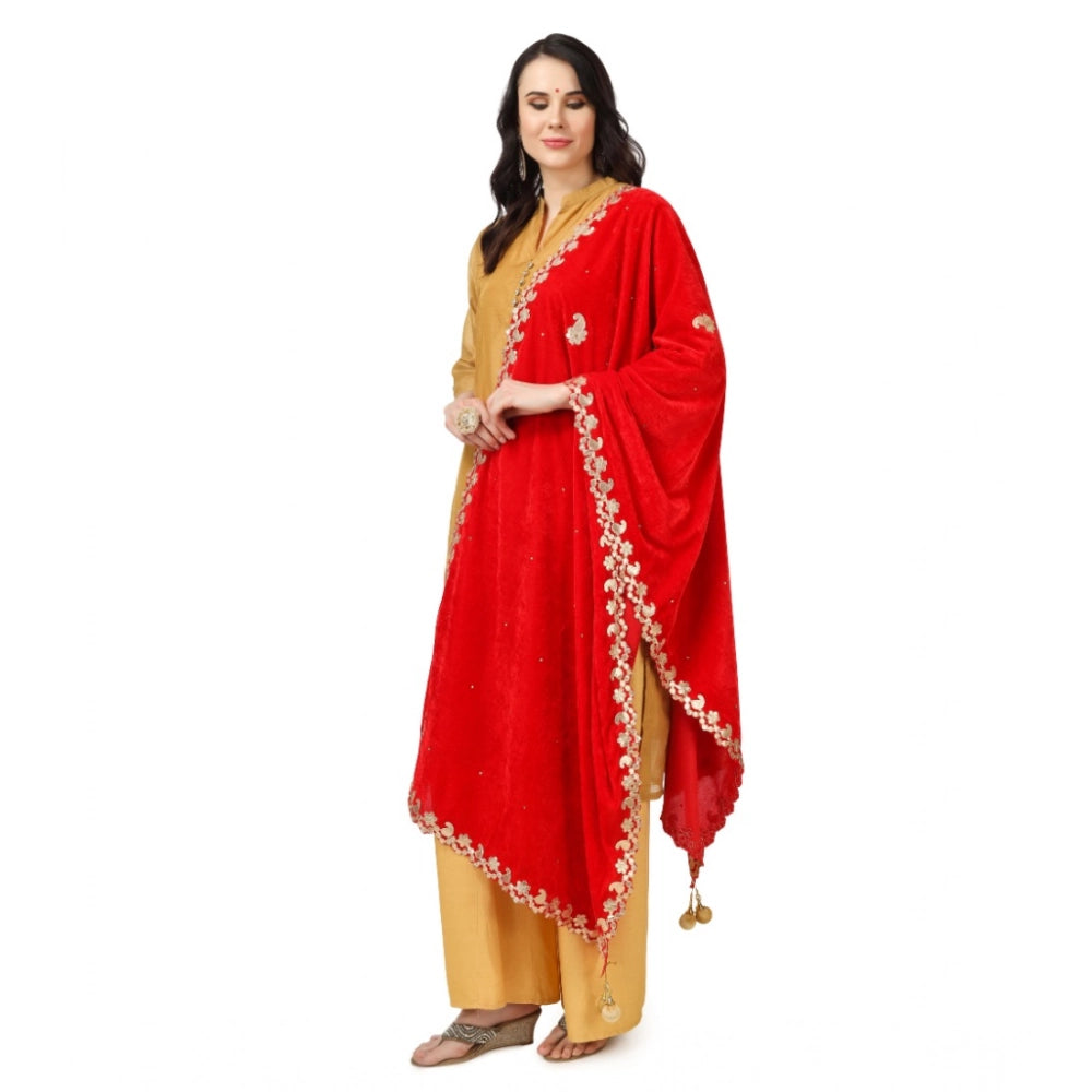 Seduva Women's Velvet Gotta Patti Dupatta (Red, Length:��2.25 to 2.50 Mtr)