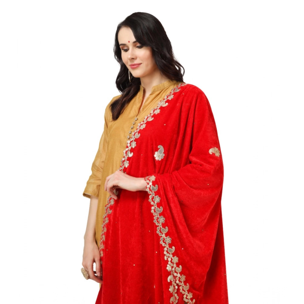 Seduva Women's Velvet Gotta Patti Dupatta (Red, Length:��2.25 to 2.50 Mtr)