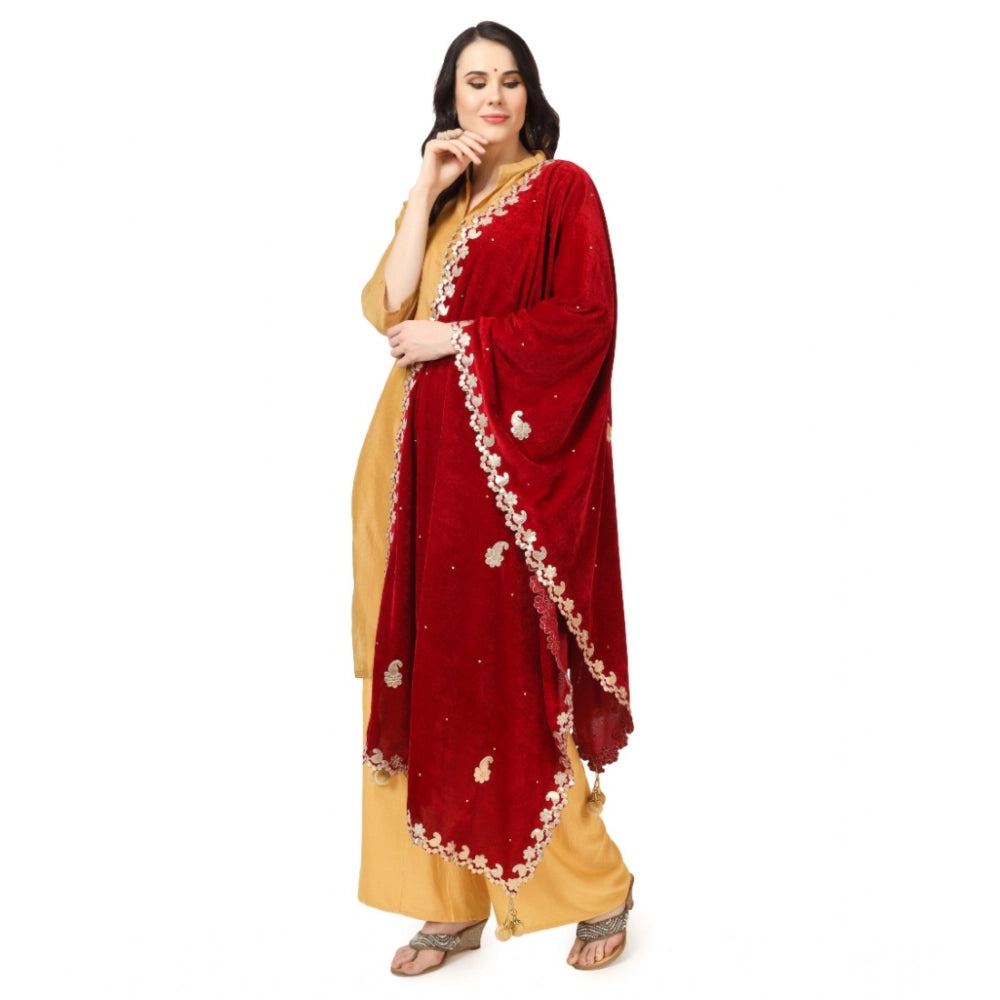 Seduva Women's Velvet Gotta Patti Dupatta (Maroon, Length:��2.25 to 2.50 Mtr)