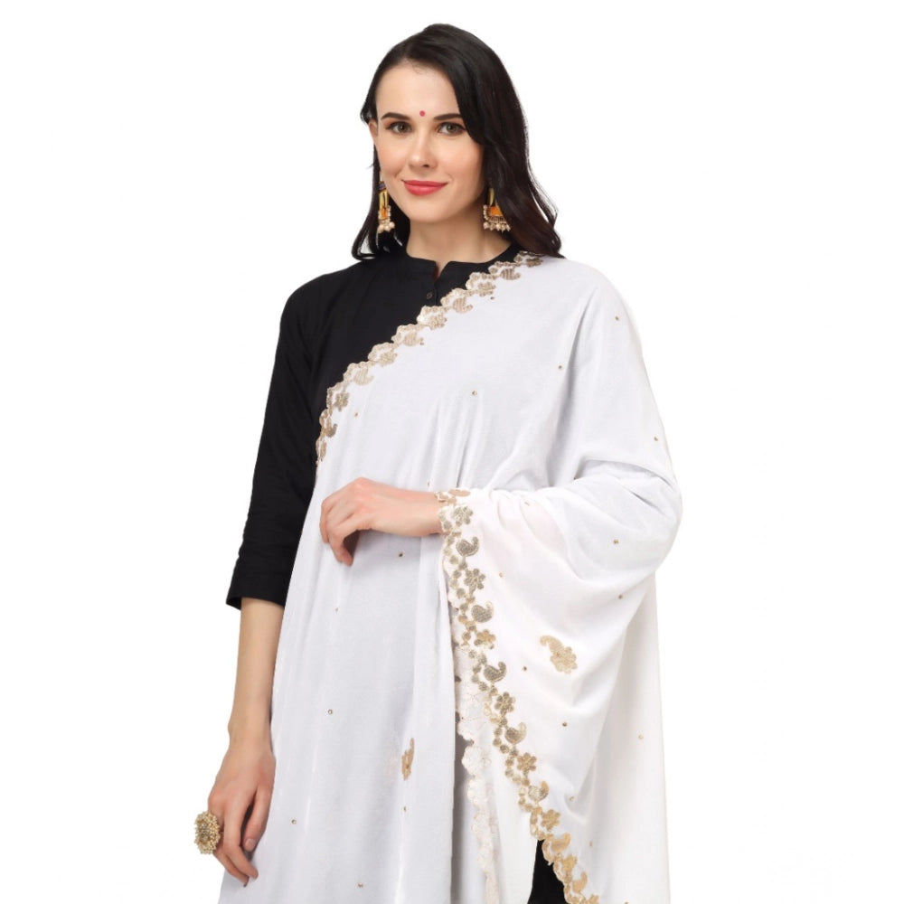 Seduva Women's Velvet Gotta Patti Dupatta (White, Length:��2.25 to 2.50 Mtr)