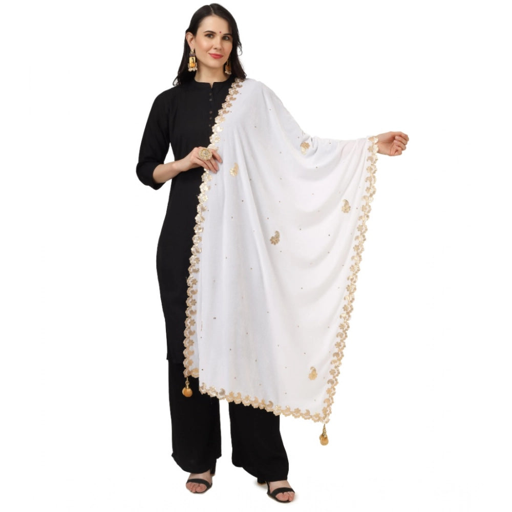 Seduva Women's Velvet Gotta Patti Dupatta (White, Length:��2.25 to 2.50 Mtr)