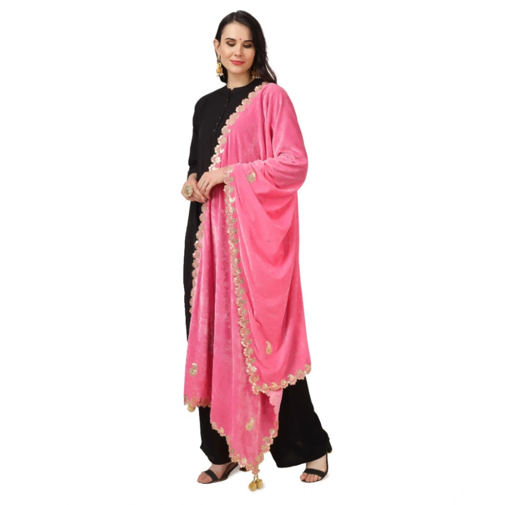 Seduva Women's Velvet Gotta Patti Dupatta (Pink, Length:��2.25 to 2.50 Mtr)