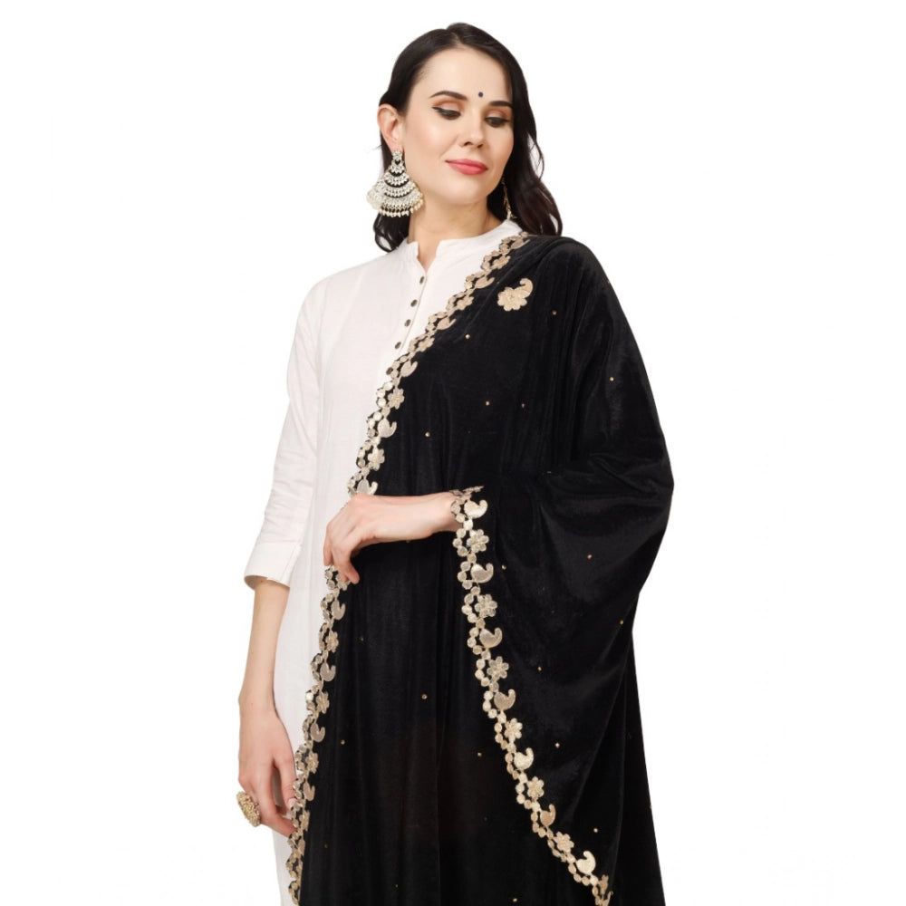 Seduva Women's Velvet Gotta Patti Dupatta (Black, Length:��2.25 to 2.50 Mtr)