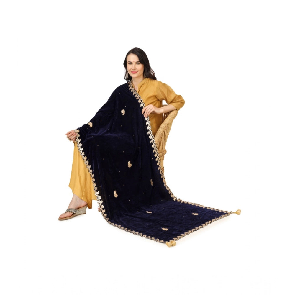 Seduva Women's Velvet Gotta Patti Dupatta (Blue, Length:��2.25 to 2.50 Mtr)