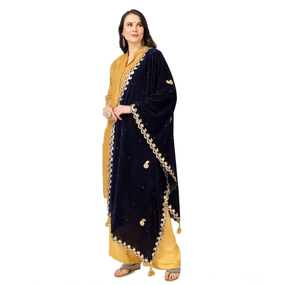 Seduva Women's Velvet Gotta Patti Dupatta (Blue, Length:��2.25 to 2.50 Mtr)