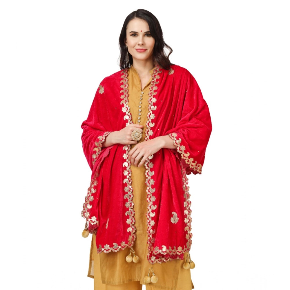 Seduva Women's Velvet Gotta Patti Dupatta (Pink, Length:��2.25 to 2.50 Mtr)
