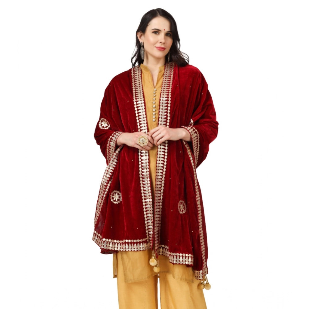 Seduva Women's Velvet Gotta Patti Dupatta (Maroon, Length:��2.25 to 2.50 Mtr)