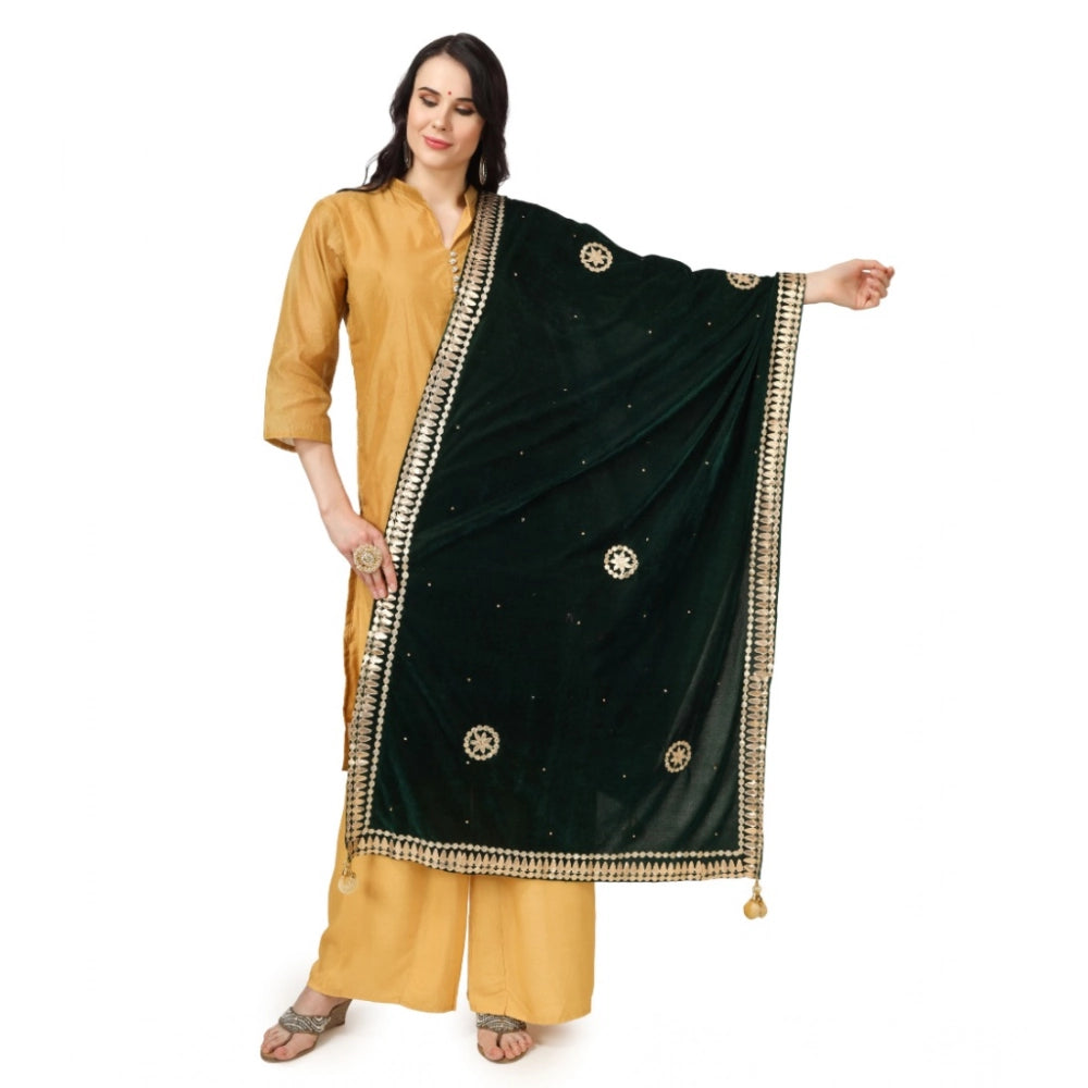 Seduva Women's Velvet Gotta Patti Dupatta (Green, Length:��2.25 to 2.50 Mtr)